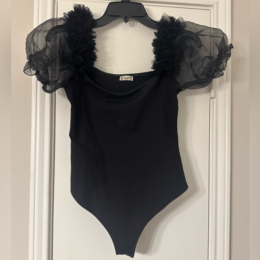 Black Puff Sleeve Bodysuit
